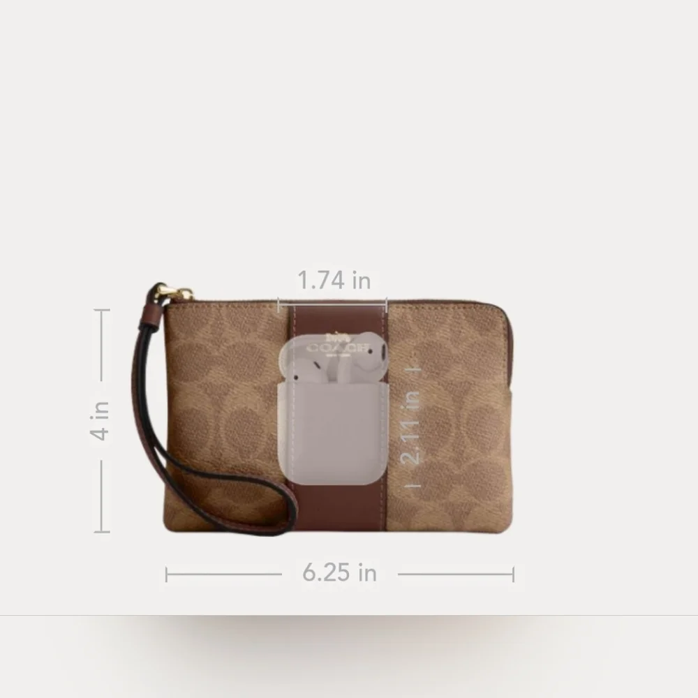 COACH Corner Zip Wristlet in Signature coated canvas, Brown NWT - Picture 10 of 12